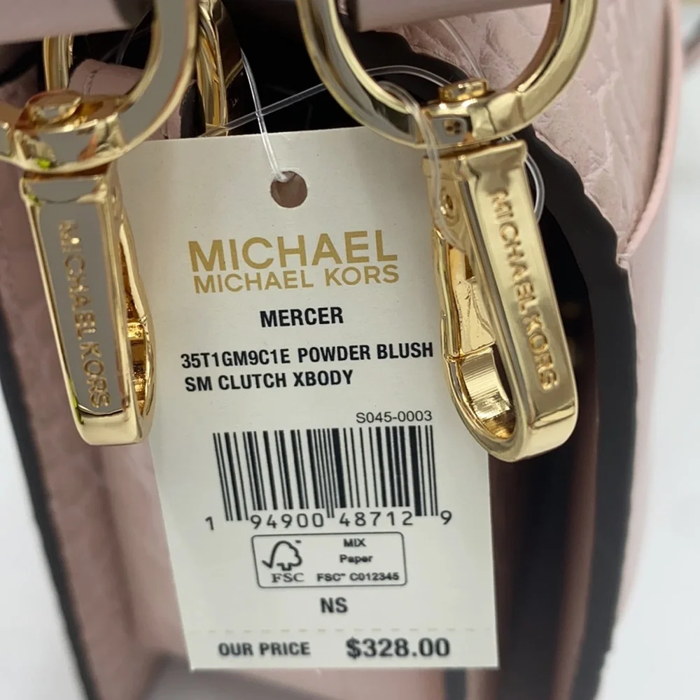MICHAEL KORS MERCER SM CLUTCH XBODY POWDER BLUSH